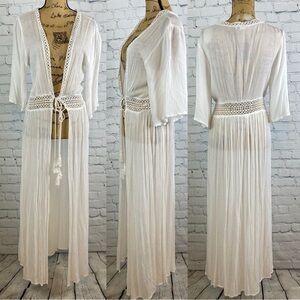Cute Options White Crinkly Double Ties Kimono